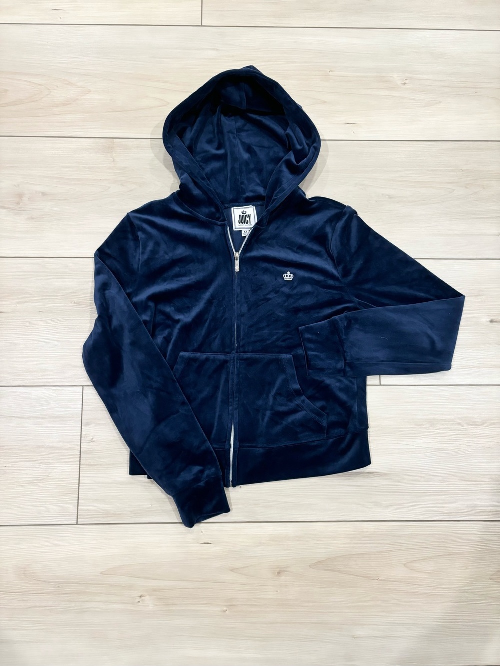 Juicy Couture Y2K studded embroidered women’s grunge Navy Velour Zip Hoodie